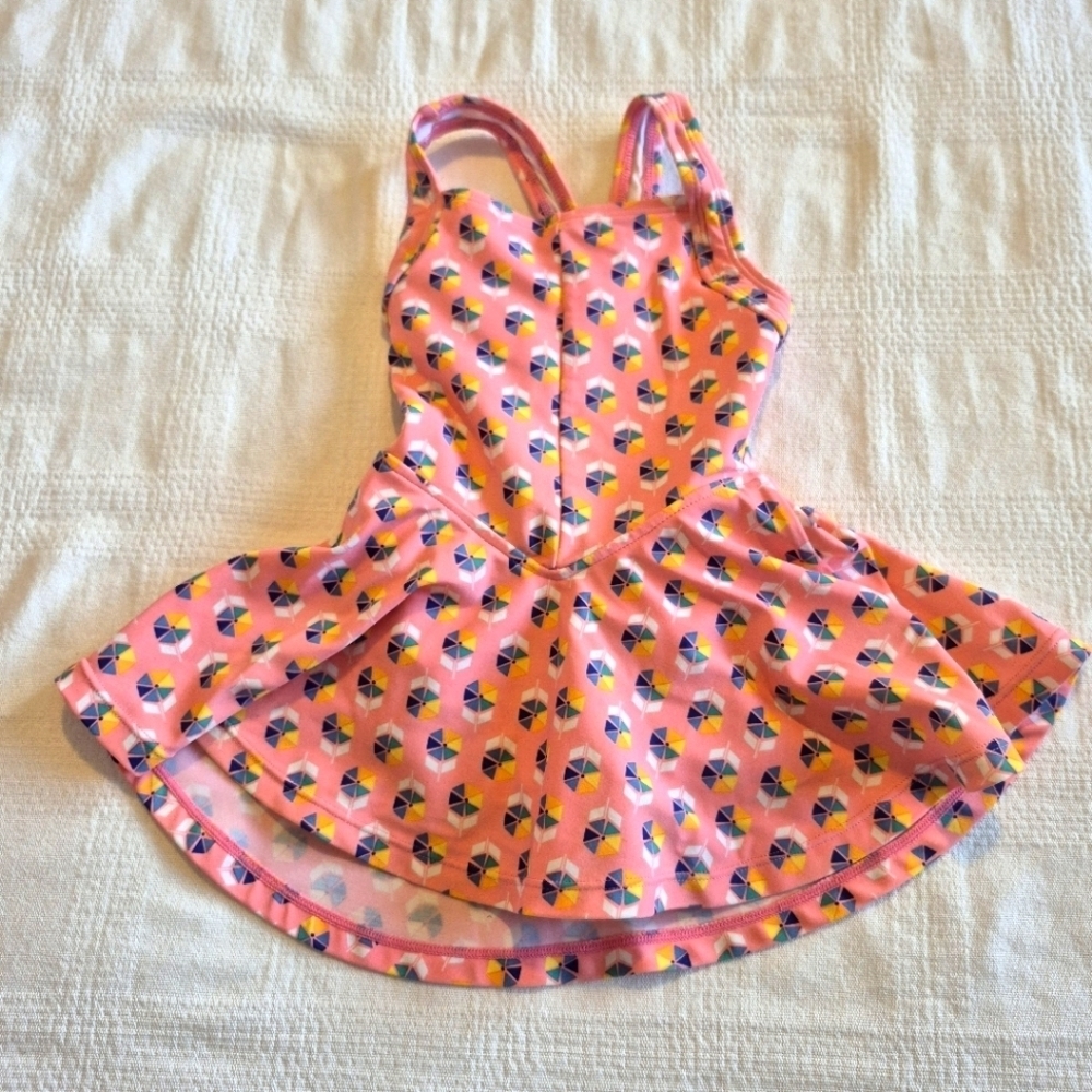 Hanna Andersson girls size 80 or 18-24 months pink skirted 1 piece swimsuit VGUC